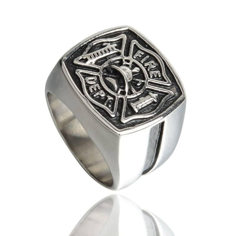 Bague de pompier américain pour hommes, anneau en métal plaqué argent, accessoires bijoux de fête, nouvelle tendance