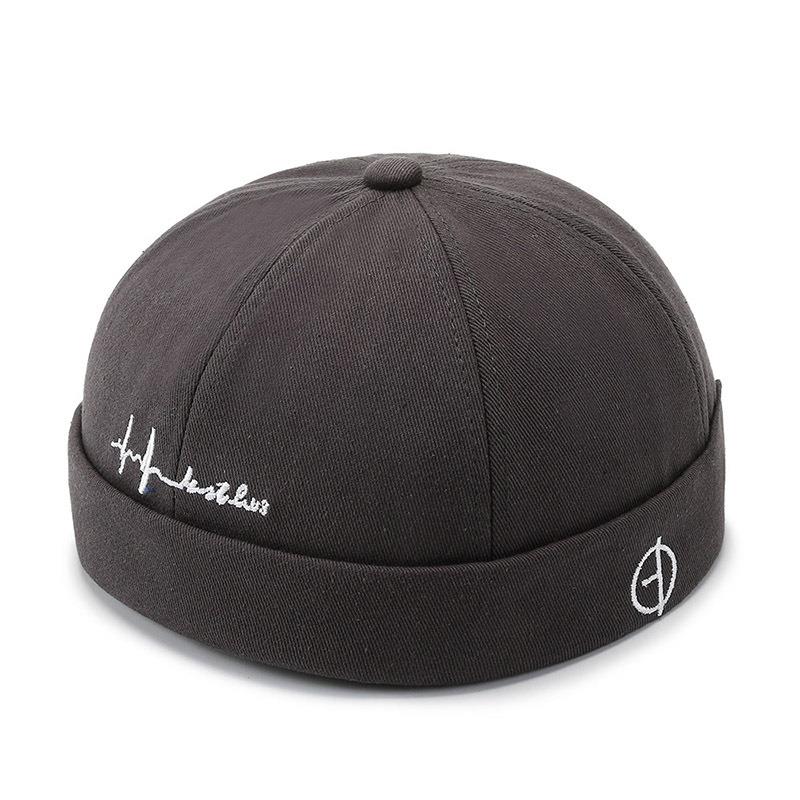 Solid Color Beanie Skull Cap Dome Brimless Hat Men Women Girls Hip Hop Docker Cap Melon Cap Vintage Landlord Hats Beanie: Dark Grey