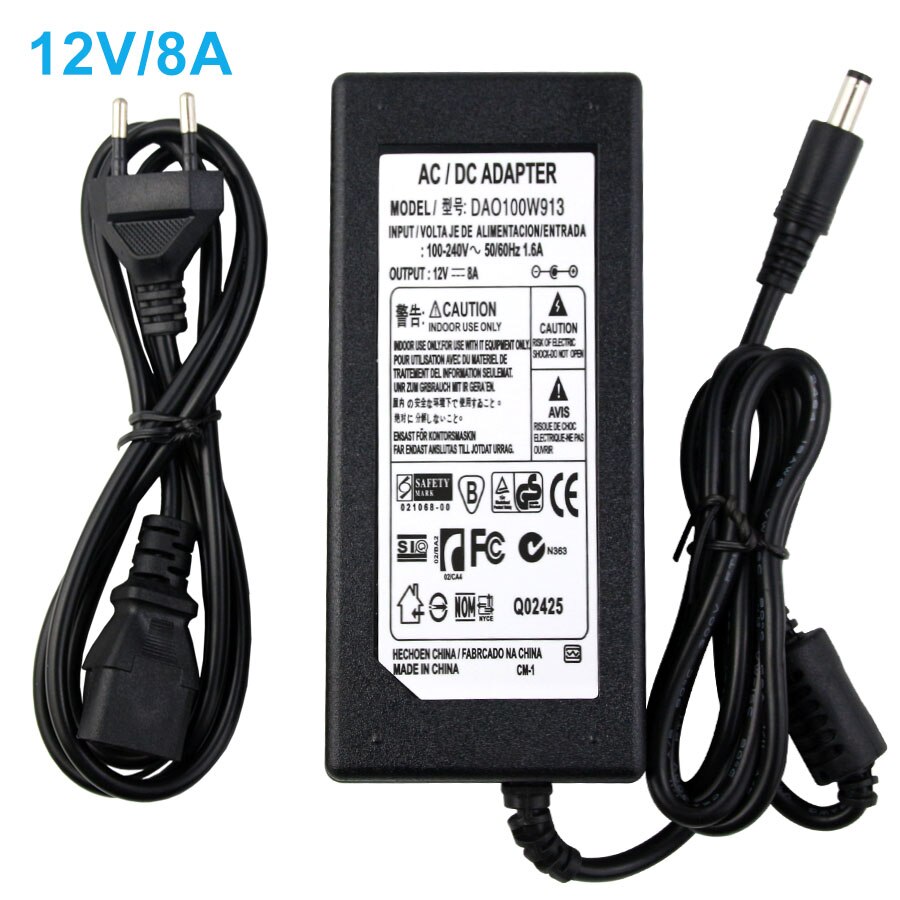 DC12V 1/2/3/5/6/8/10A commutateur adaptateur d'alimentation pour LED bande 12V 5.5mm x 2.5mm sortie éclairage transformateur adaptateur 12W-120W: EU plug / 8A 100W