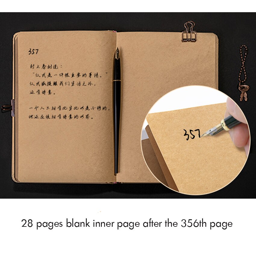 Journal cahier vide A5, Kraft, reliure plate, taille 384x145mm, avec le numéro de Page et la Date, avec serrure, reliure plate