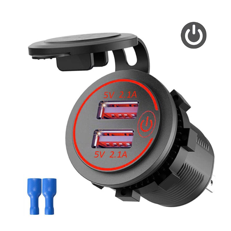 4.2A Dual USB Fast Charger Socket Power Outlet with Touch Switch Waterproof Charger Socket for Car Marine Boat Motorcycle Truck: Red