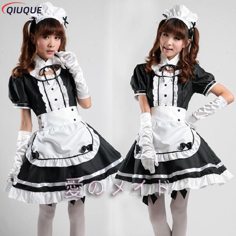 Women Black Maid Outfit Girls Sweet Gothic Lolita Dress Anime K-ON! Cosplay Costume Apron Dress Plus Size Uniforms