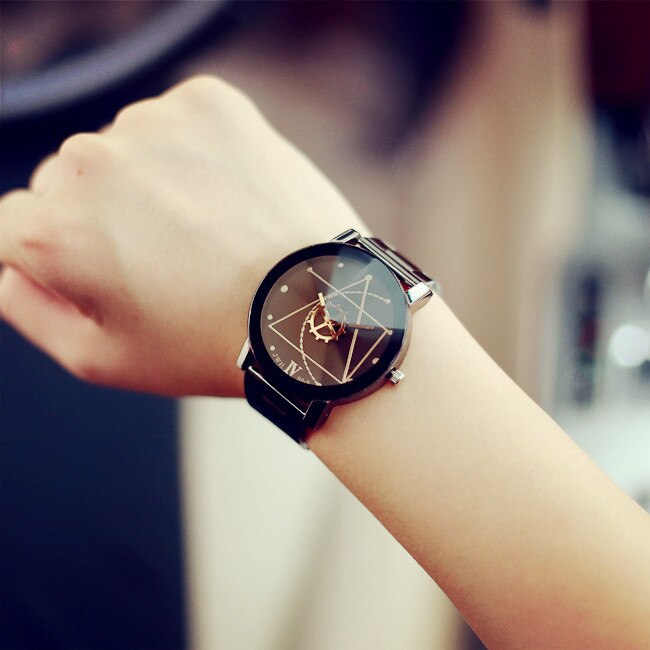 Original Couple montre en acier inoxydable paire montres horloge pour hommes et montre pour femme: Womens Black