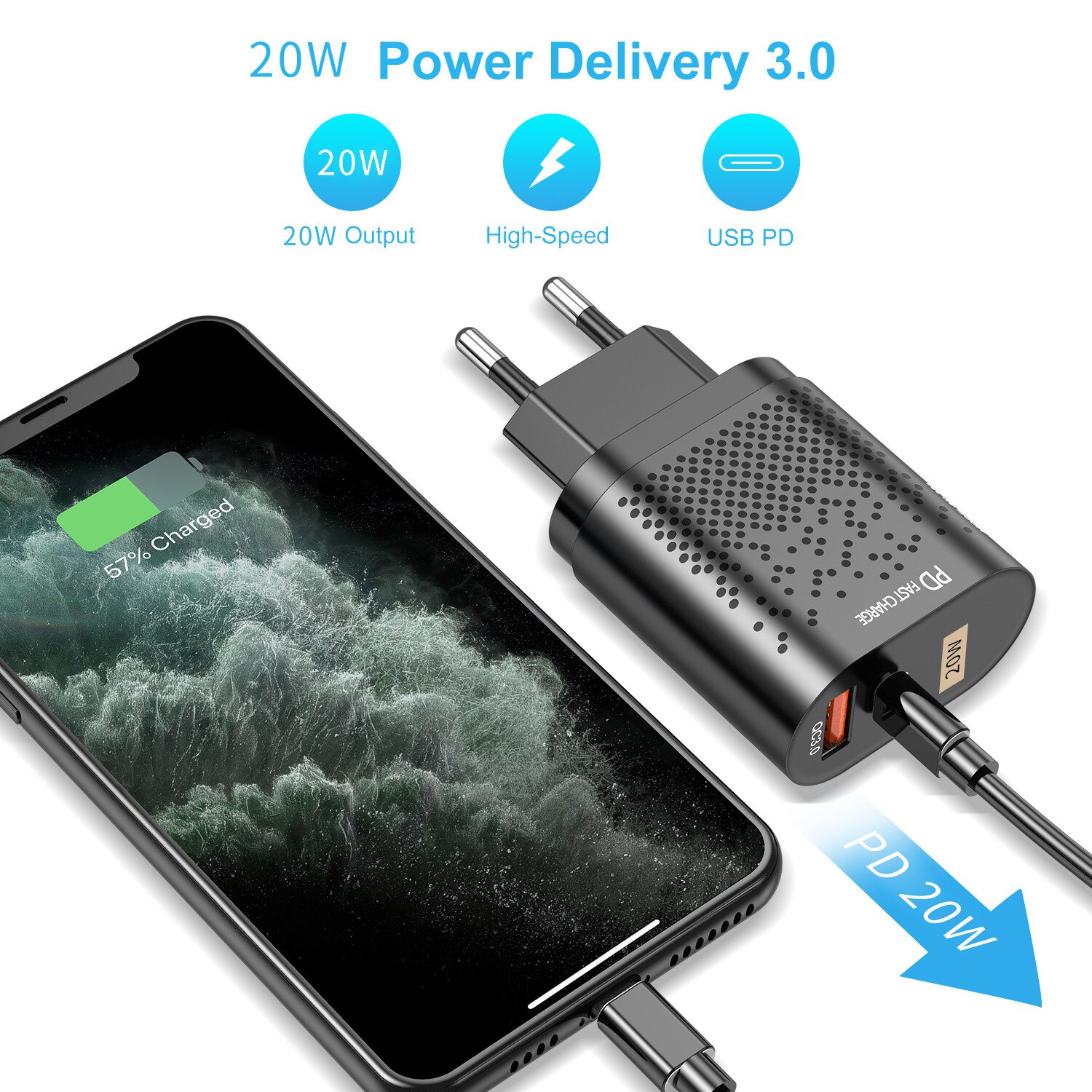 UTHAI QC3.0 carica rapida PD caricatore 20W per Apple Android USB-A + tipo-c a doppia porta testa di ricarica per Iphone 13 12