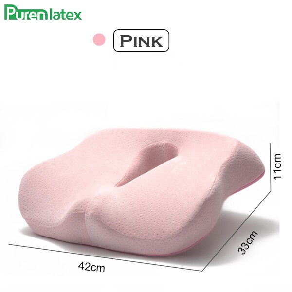 Purenlatex pute på stol ortopedisk pute coccyx pute bilsete forhindre hemoroider behandle minneskum sakte returtrykk: Rosa