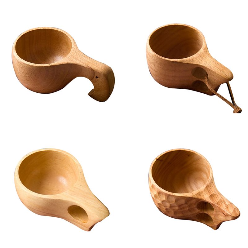 Träkopp te kaffe mugg bärbar utomhus naturlig trä dricksmjölk kopp med handtag heminredning drinkware kuksa kasa tekopp