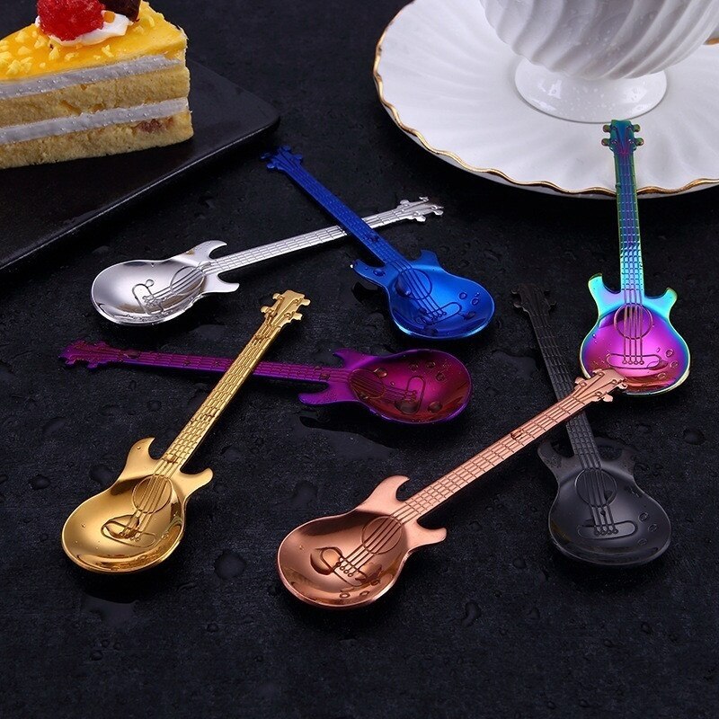 Guitare arc-en-ciel cuillères en acier inoxydable, cuillère à café et à thé, couverts, outils pour boire, cuillère à café 1 pièce