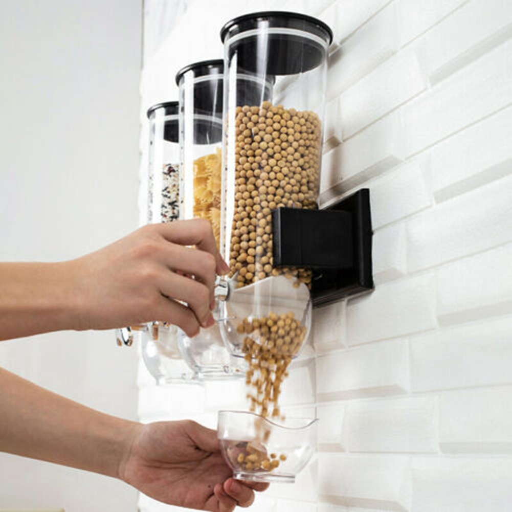 Wall Mounted Dry Food Cereal Dispenser Snack Grain Plastic Storage Container Kitchen FAS6