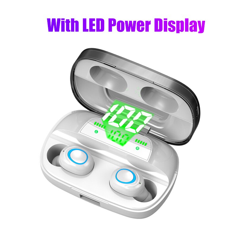 Cordless Headphone Bluetooth Earphone TWS Earphones Wireless Headphones Noise Canceling Handsfree Headset Earbuds For Mobile: White-LED Display