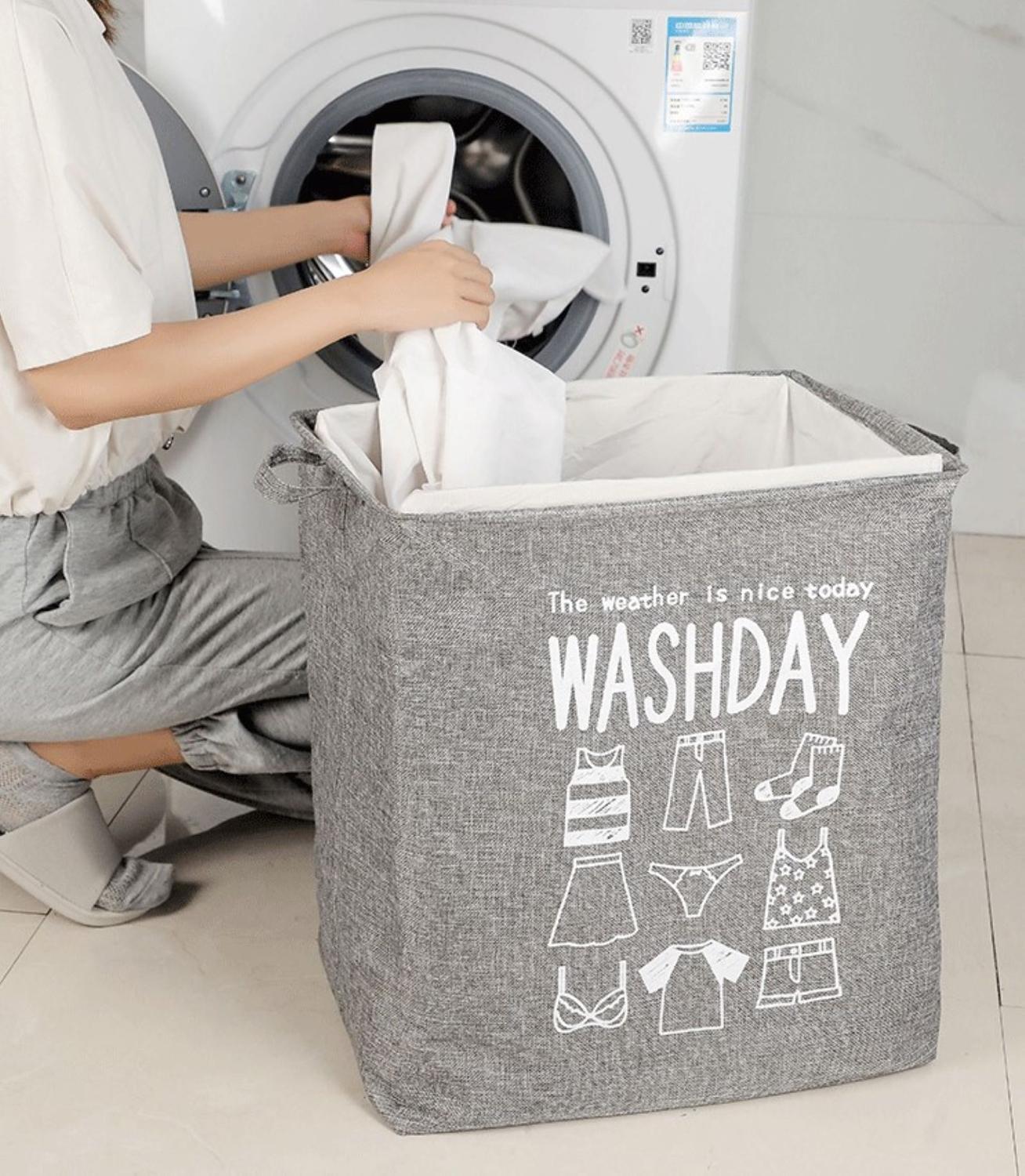 Large Laundry Basket Pop-Up Laundry Hampers Collapsible Clothes Storage Basket, Waterproof Linen Fabric with Drawstring