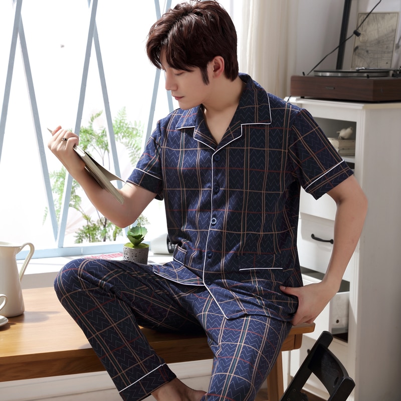 Herr mjuk 100%  bomull pyjamas set pyjamas set manlig sovkläder set loungewear l xl xxl xxxl
