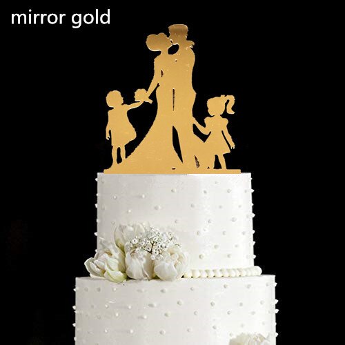 Family Style Rustic Wood Wedding Cake Topper Bride and Groom Cake Toppers with Kids Boy or Girl Cake Decorating Baby Shower: style 17 gold