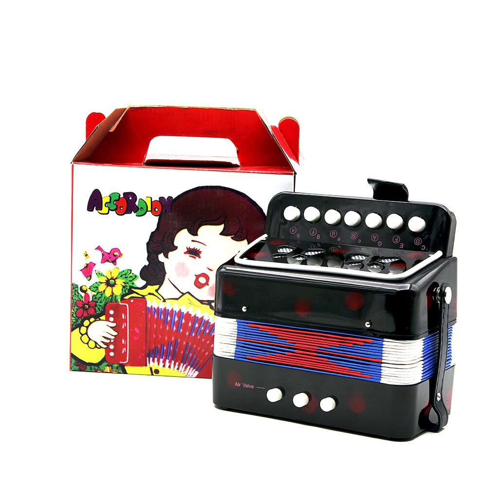 7-Key 2 Bass Mini Accordion Small Accordion Educational Musical Instrument Rhythm Band Toy Kids Black / Red / Blue: Black