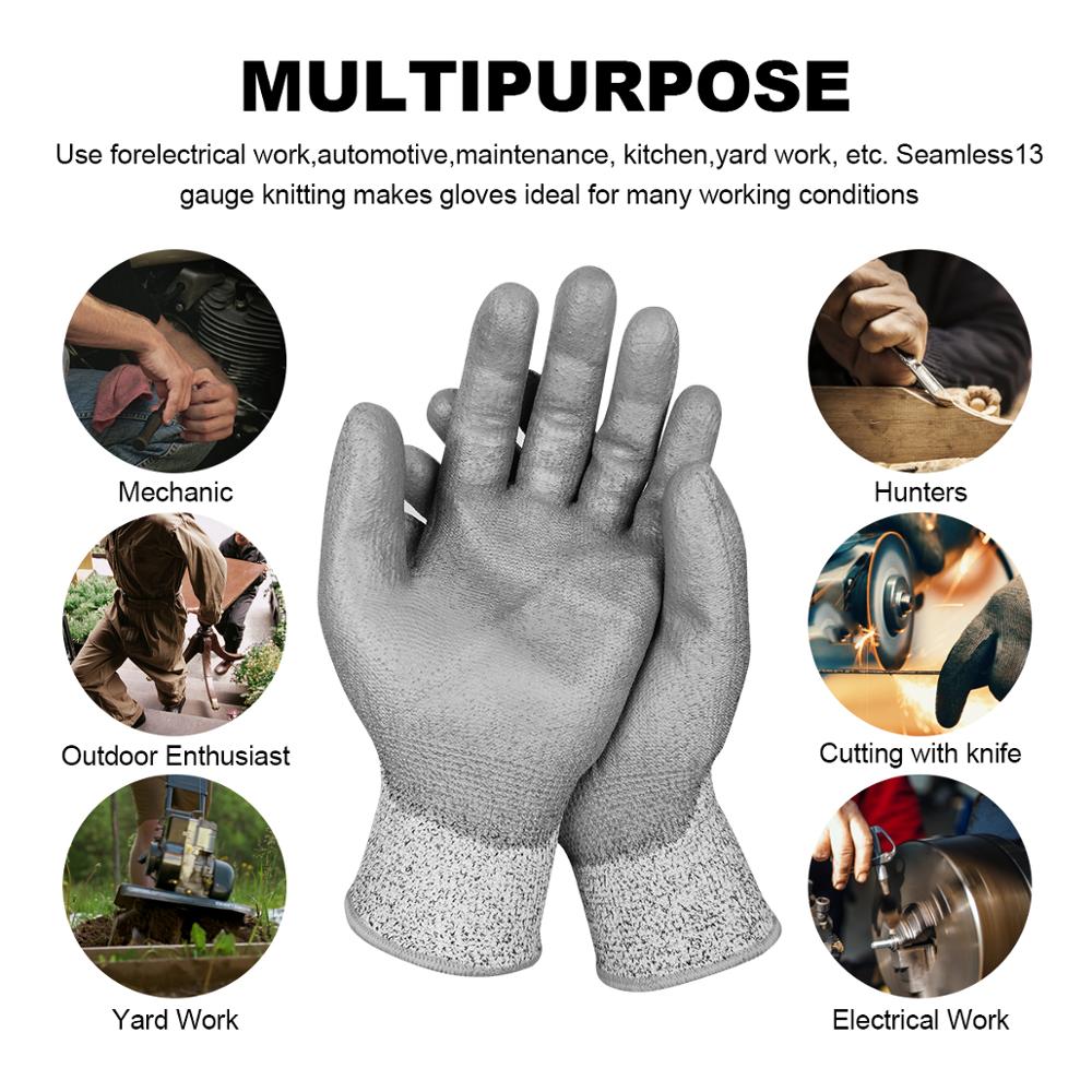 PU Coated Cut Resistant Safety Work Gloves Level 5 Cut Protection Gloves Comfortable Soft Work Gloves