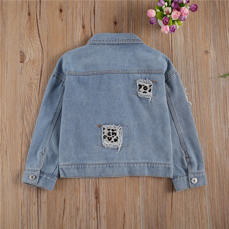 Spring Autumn Infant Kids Baby Girls Coat Sequin Leopard Ripped Hole Patchwork Jackets Tops Clothes 1-6Y