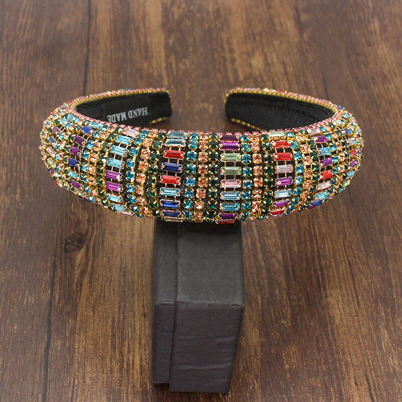 Barokke Persoonlijkheid Luxe Hoofdband Wilde Grote Handgemaakte Vol Strass Padded Crystal Haarband Vrouwen Shiny Party Catwalk: colorful headband