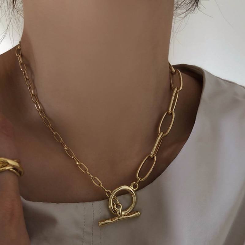 Peri'sBox Gold Gemischt PaperClip Kette Halsketten Umschalten Verschluss Kreis Halsketten für Frauen Bar Halskette minimalistisch Heißer Schmuck