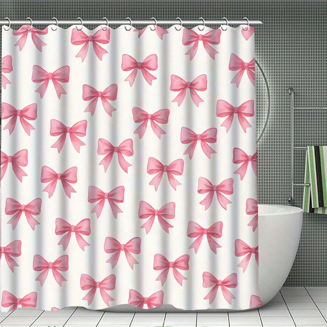 Bowknot Shower Curtain Waterproof Anti-Mold Bath Curtain with Hooks, Bathroom Tub Dry Wet Separation: Red