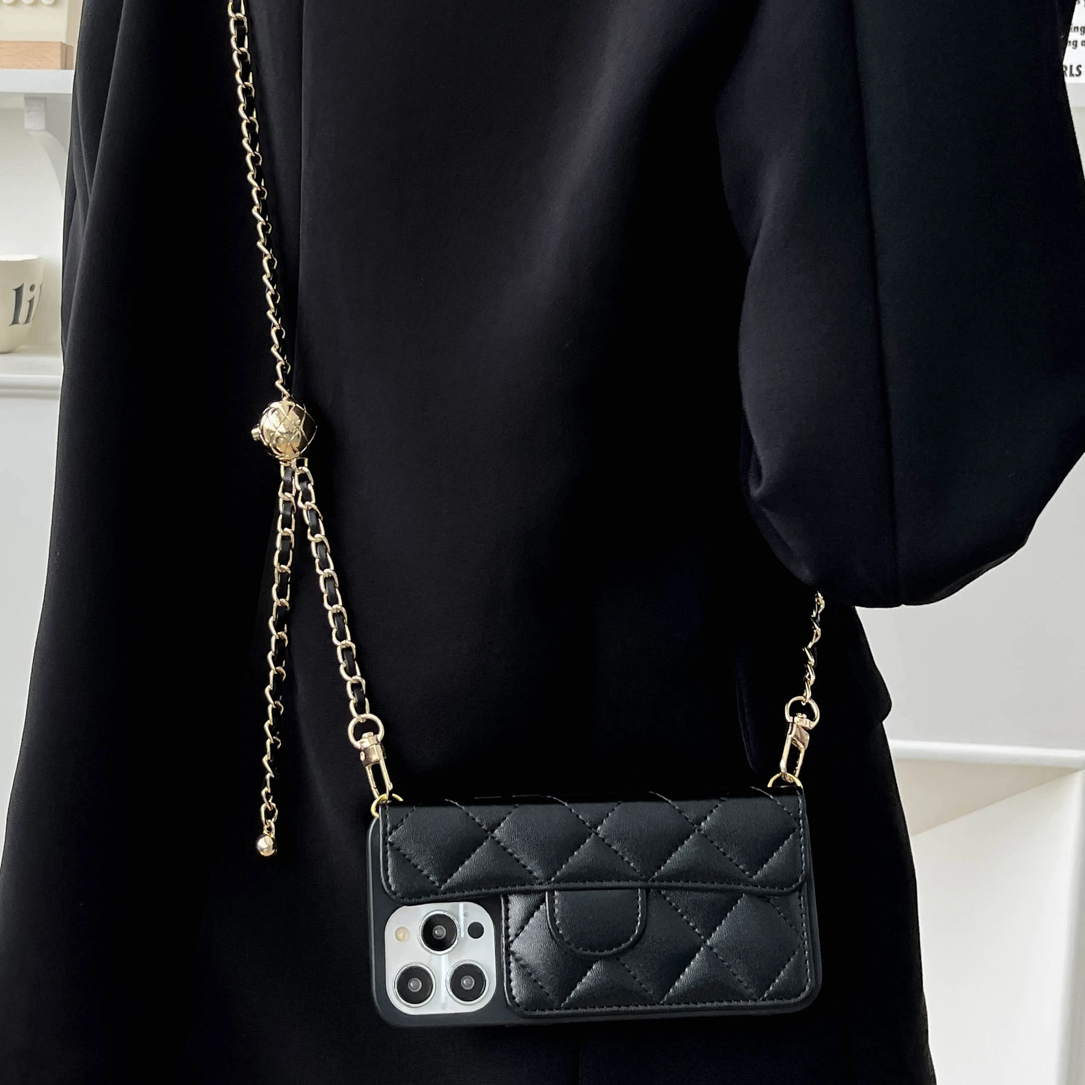 Umhängetasche, verstellbare Lanyard-Handyhülle für iPhone 15, 14, 13, 12, 11, 16, Pro Max, Brieftasche, Kartensteckplatz, Halter, Lederhülle (kein Logo)
