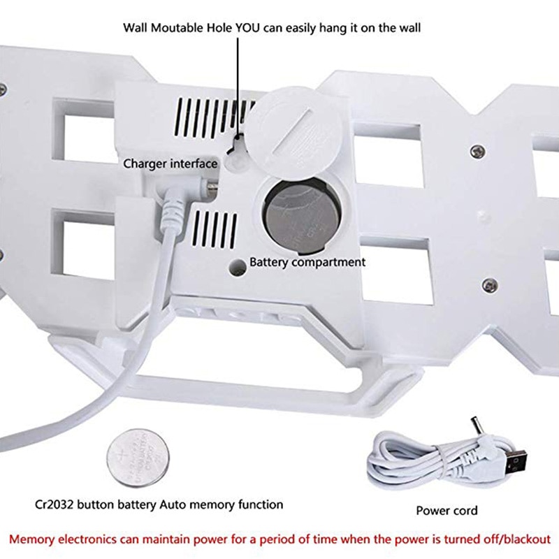 Modern Digital 3D LED Wall Clock Alarm Clocks Snooze Clock with 12/24 Hour Display HANW88