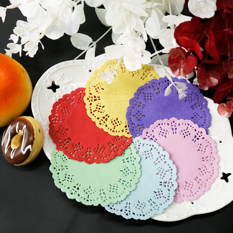 Napperon rond en papier dentelle de 3.5 pouces, blanc, rose, or, rouge, pour gâteau, tapis de décoration de Table, pour fête, mariage, noël, 100 pièces