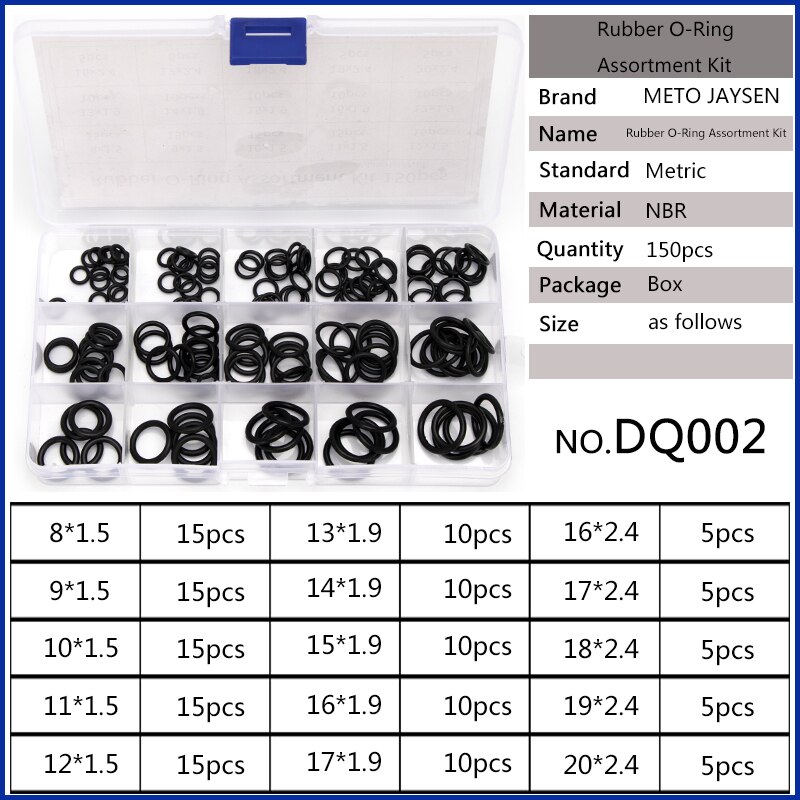 Juntas tóricas de sellado NBR, Arandela de goma reemplazos de juntas duraderas OD6-30mm CS1mm 150mm 1,5mm 1,9mm 15 tamaños DQ004, 2,4 Uds.: DQ002x1