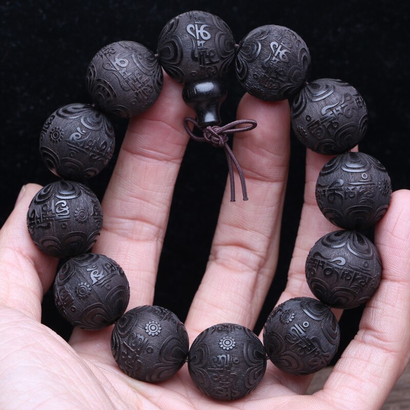 Pulsera budista con cuentas de ébano Feng Shui, amuleto Zen budista, collar de cuentas de 20 MM, pulsera, de buena suerte para hombre