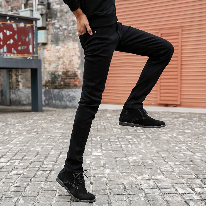 Skinny jeans herr klassiska manliga elastiska raka svarta jeansbyxor slim fit stretch jeans