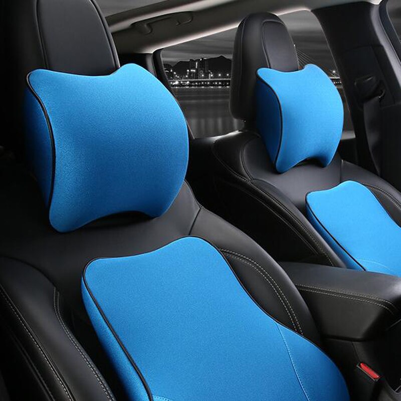 Car Pillows 3D Memory Foam Warm Car Neck Pillow PU Leather Car Seat Cushion Universal Lumbar Back Support Auto Accessories