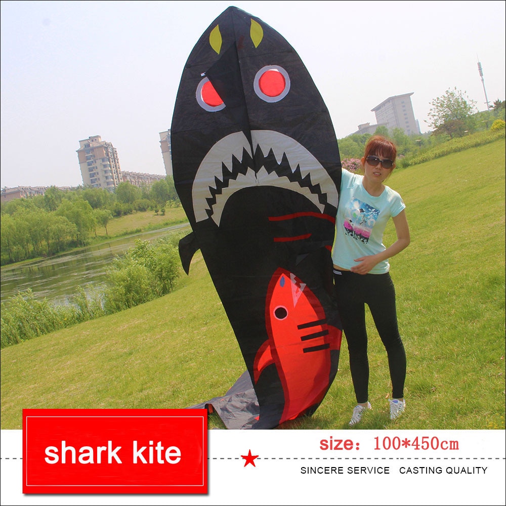 Enkele lijn grote haai vliegers voor kinderen audlts outdoor plezier speelgoed 4.5m lengte kite