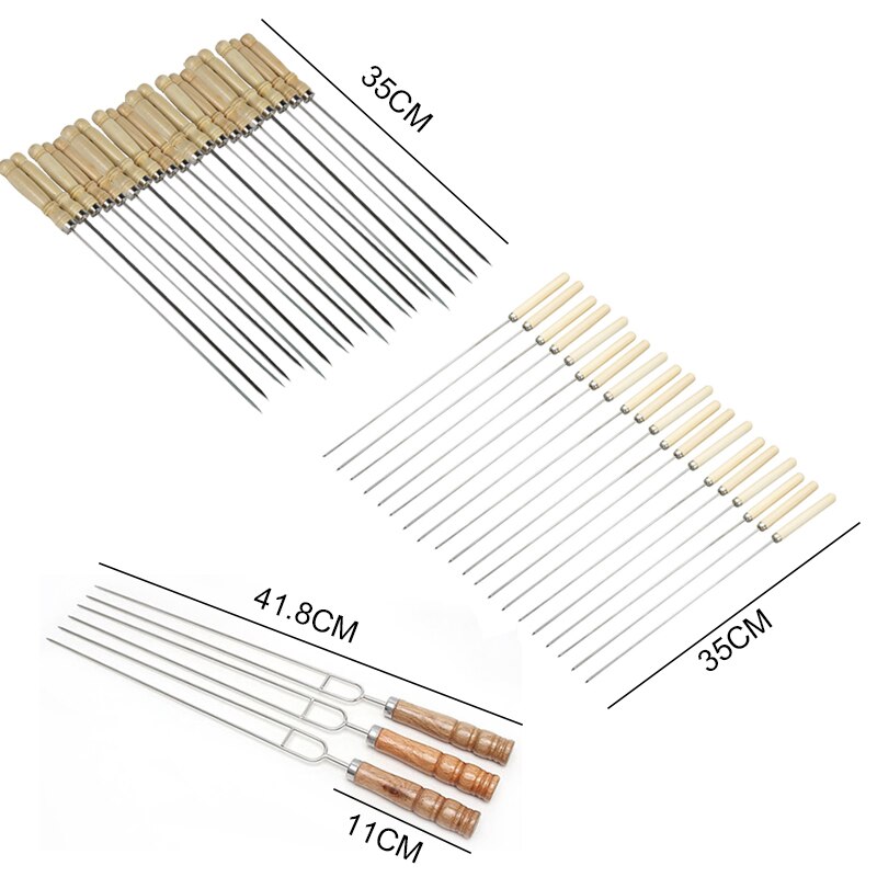 20 piezas de carne asado varilla para pinchos de barbacoa de acero inoxidable aguja brochetas de barbacoa utensilios de cocina al aire libre Camping Picnic