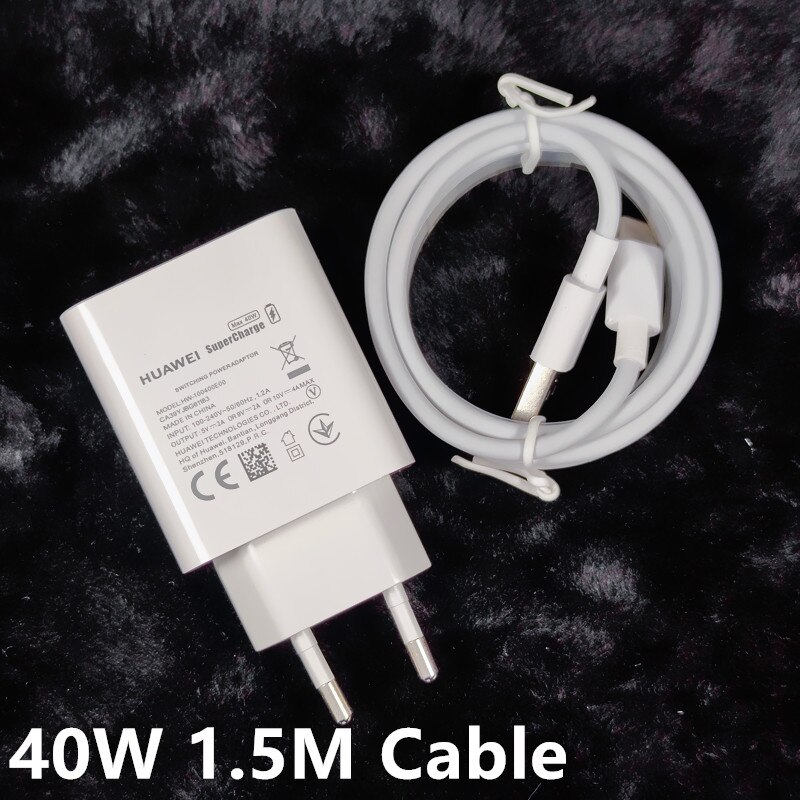 Huawei 40W Charger UK EU SuperCharge P30 pro fast charge adapter type C cable For Huawei P30 pro P40 Mate 30 20 pro V30: EU add 1.5M cable