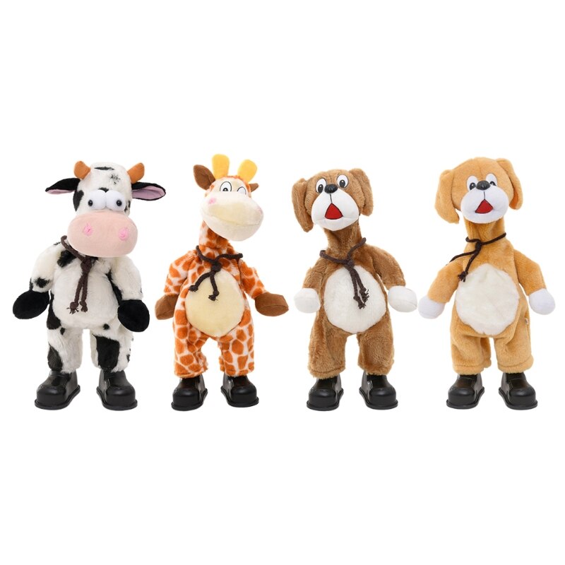 15in Dancing Animal Plush Stuffed Doll Electric Toy Cow/Deer/Dog with Built-in Songs Interactive Baby Funny Xmas