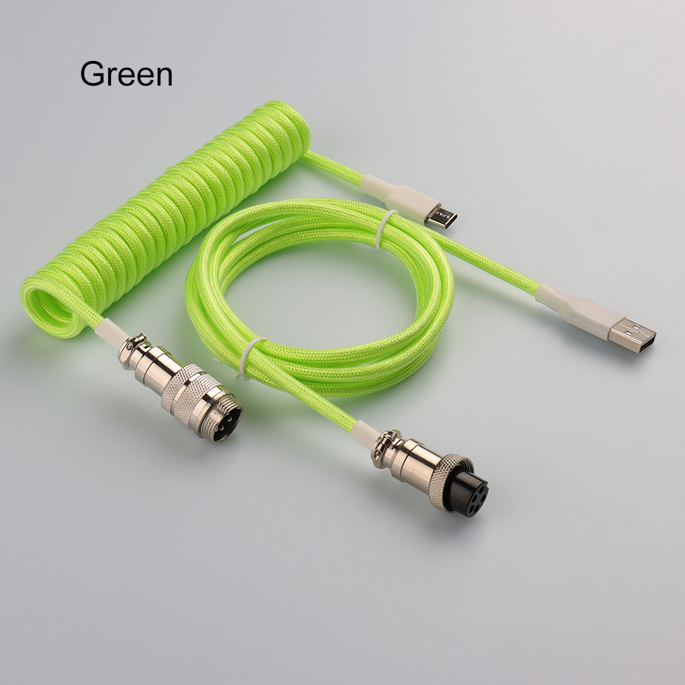 Cable de teclado Usb en espiral LANO, teclado en espiral negro, Cable Usb tipo C, conector de aviador de Metal, Cable de teclado Usb GX16 para juegos: Verde