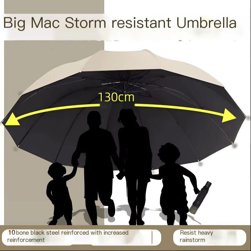 130 cm/51,18 Zoll Zehn-Knochen-Regenschirm, wasserdicht, winddicht, manuell, große Regenschirme, verstärkter UV-Schutz