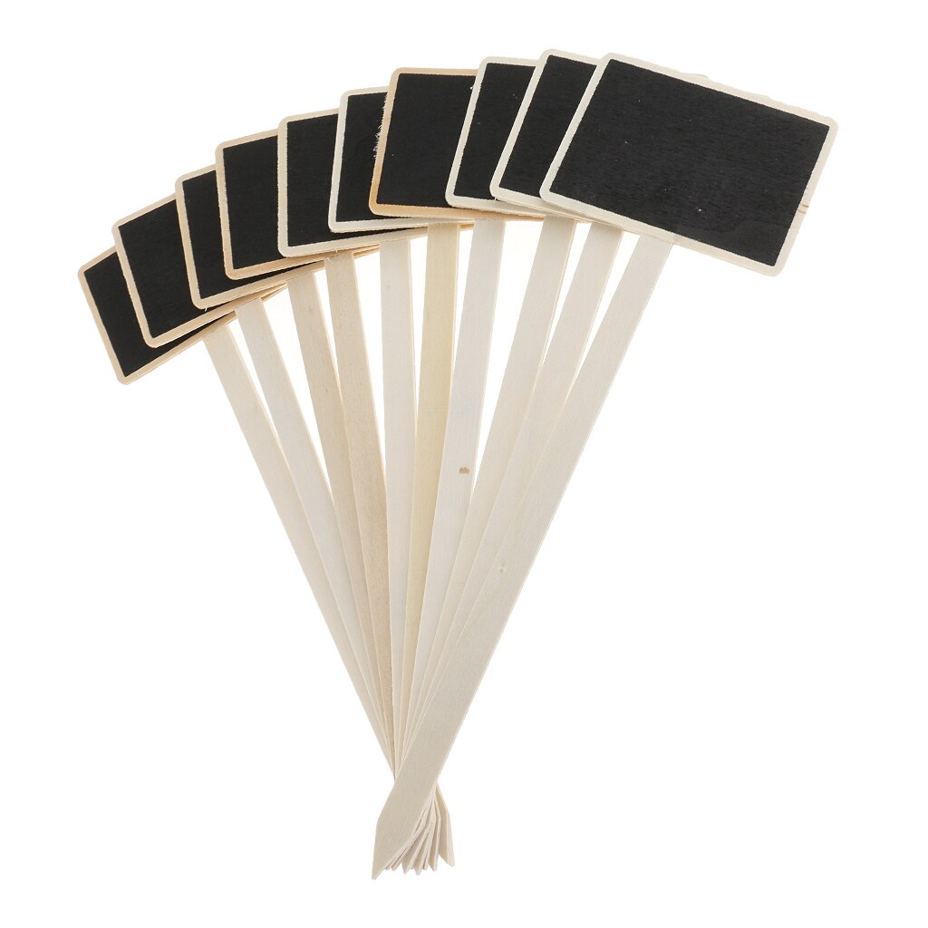 10pcs Wooden Mini Blackboard Chalkboard Rectangle with Stand Stake Stick Table Number Sign Message Memo Board