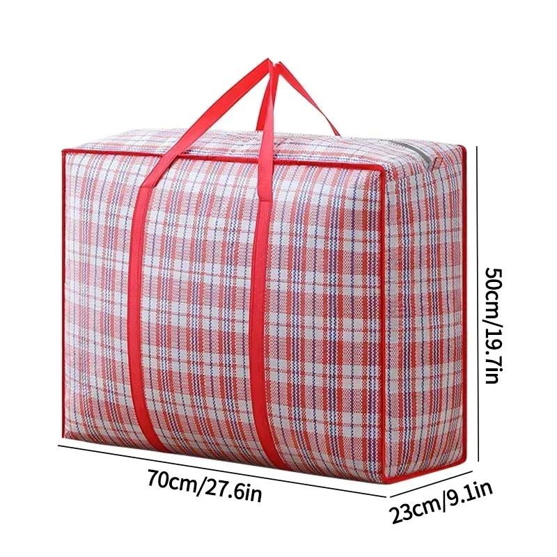 Bolsa tejida a rayas, almacenamiento de gran capacidad, bolsas móviles, ropa, colcha, manta, paquete de embalaje de equipaje, bolso con cremallera, organizador para el hogar: Plata