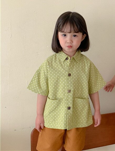 Zomer Jongens En Meisjes Dot Korte Mouwen Unisex Kinderen Losse Casual Tops 2-6Y: Green / 6T