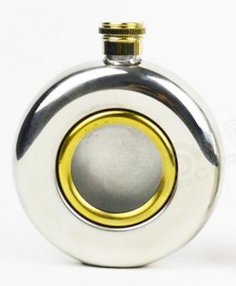 5 oz Ronde Roestvrij Whisky Vodka Heupfles Gouden of Zilveren Kleur Rusland Kolf Met Glazen Venster: Golden