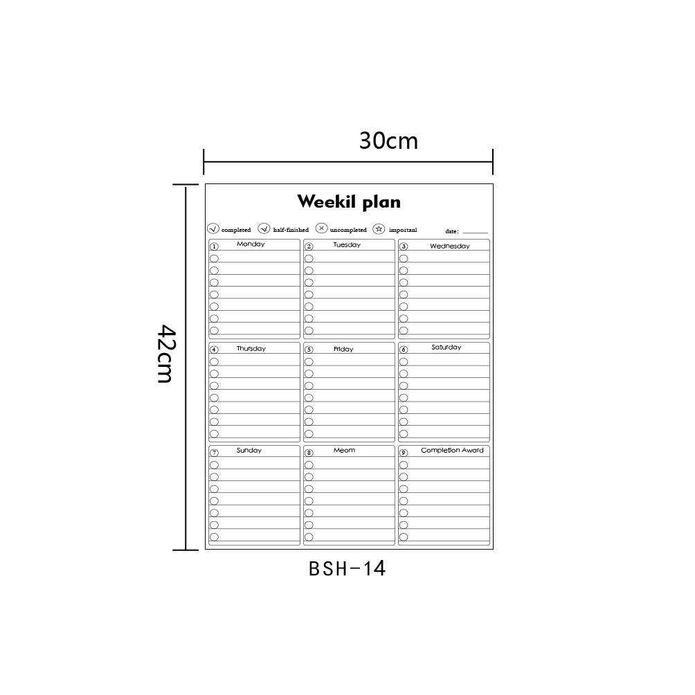 Whiteboard Size Monthly And Weekly Schedule Dry Wipe Magnetic Refrigerator Calendar Message Post Whiteboard Fridge Magnet: Bsh14