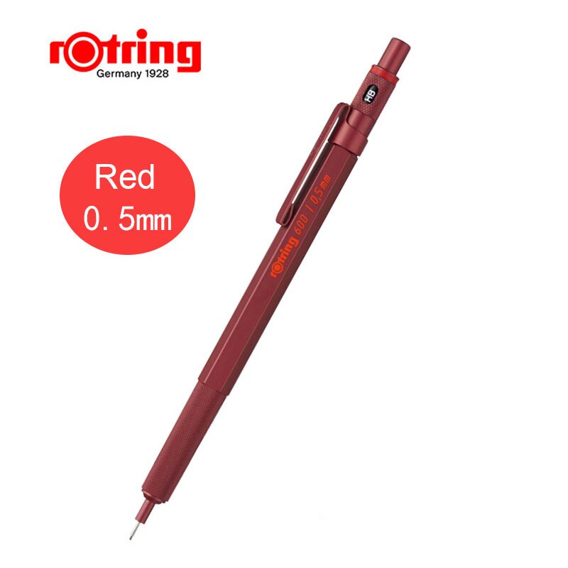 Rotring 600 Mechanical Pencils 0.5mm 0.7mm Drawing Sketching Pens Metallic Body Hexagon Holder: Red 0.5mm