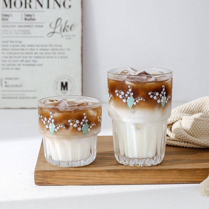 Muguet fleur verre clair tasse corée café lait jus tasse verre frais fille coeur lait thé tasse