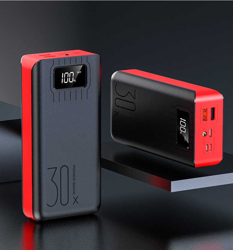 50000 mah power bank stor kapacitet til mobiltelefon digital display led belysning bærbar telefon oplader med usb interface: Rød
