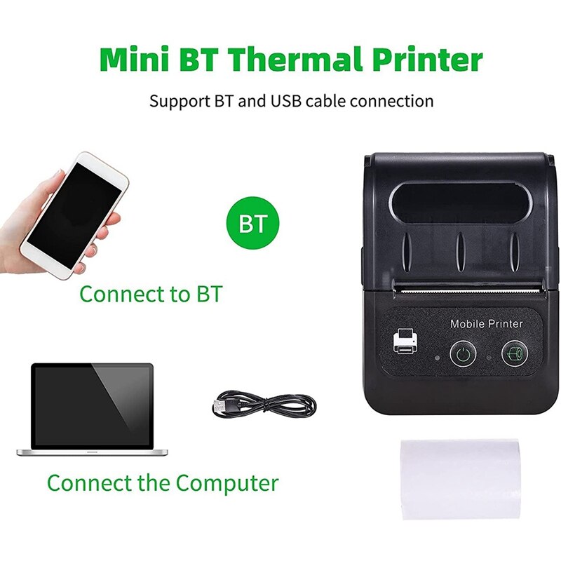 Mini Portable Thermal Printer 58Mm 2 Inch Wireless Bluetooth-Compatible Printer Receipt Printer Invoice Bill Printer