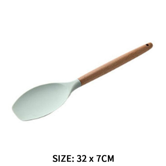 Kitchen Tools Natural Acacia Wood Silicone Cookware Utensil Set Cozinha Spatula Soup Pasta Mestoli Silicone Kitchen Accessories: 07