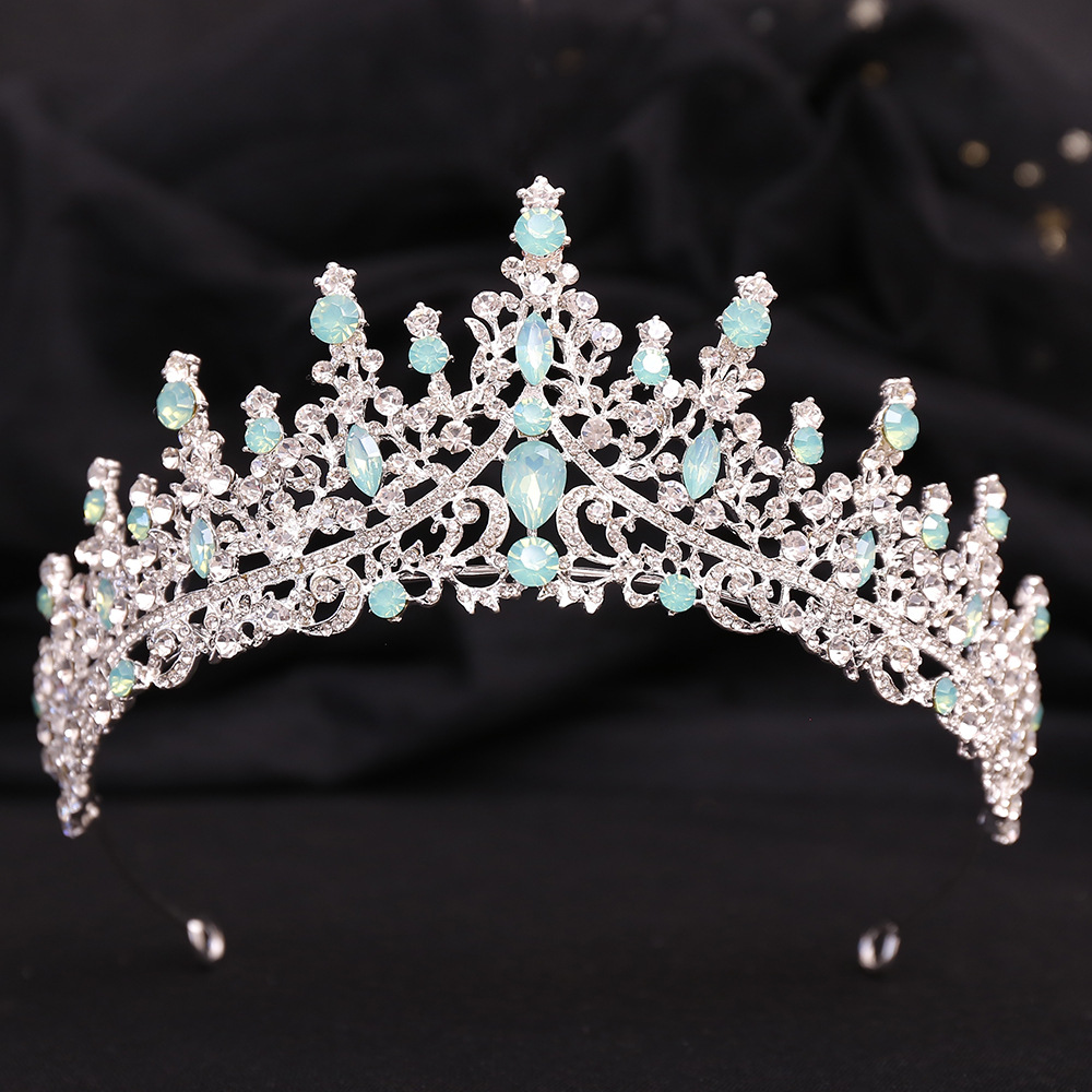 Zilveren Kleur Blauw Opaal Bruiloft Kroon Prinses Hoofdtooi Kristal Bruids Tiara 'S Strass Diadeem Bruiloft Haar Sieraden Accessoires: Licht Geel Kleur
