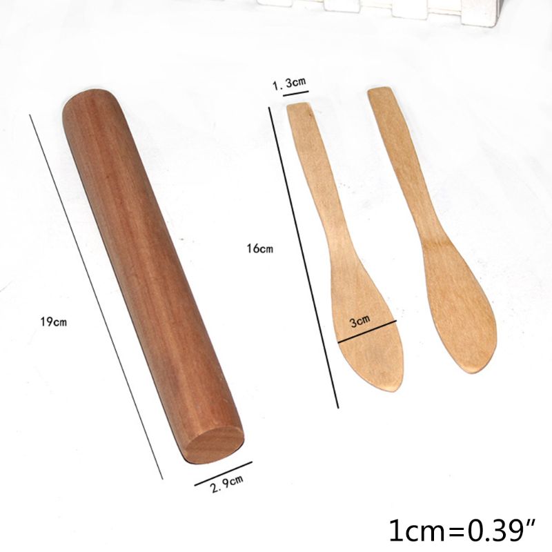 3 Pcs Natuurlijke Houten Deegroller Met Lepel Essentiële Gebruiksvoorwerp Bakken Apparatuur W0YD