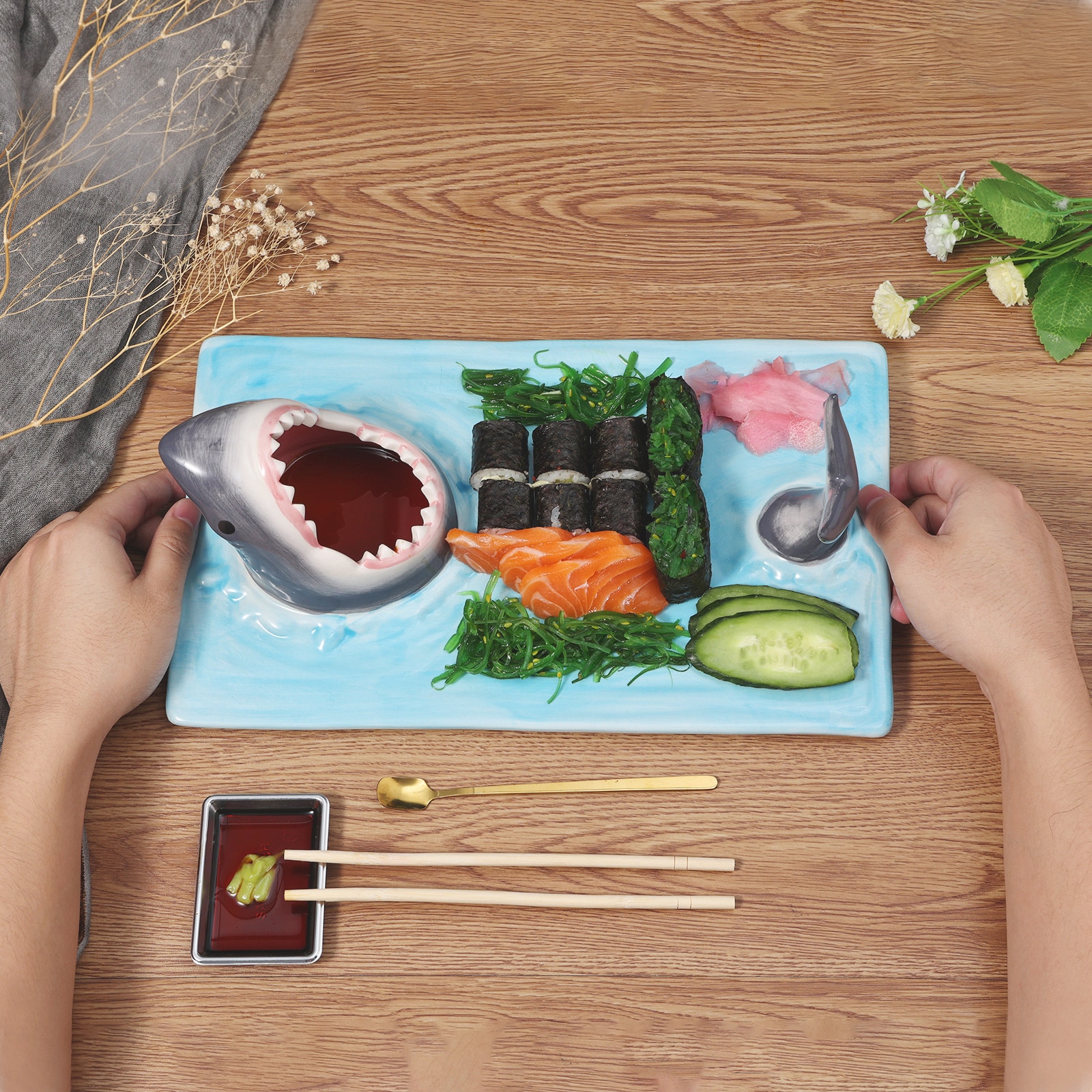 Assiette à Sushi en céramique en forme de requin, plateau à fromage rectangulaire, décoration de cuisine, assiettes à brochettes de Style japonais