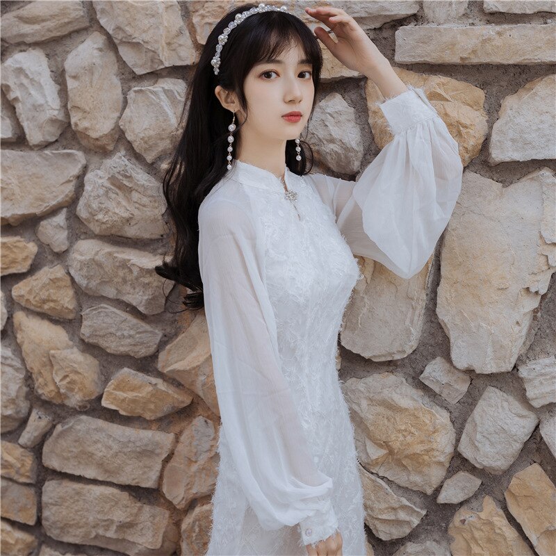 Summer Slim Aristocratic Bubble Sleeve Improved Cheongsam Dress Chinese Traditional Lantern Sleeve Party Dress