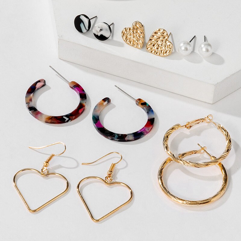 Statement Korean Acrylic Earrings Set Summer Geometric Pearl Tassel Acetate Earrings for Women Vintage Jewelry